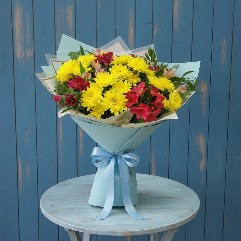 Букет цветов из: Альстромерии и Хризантемы в Засосне