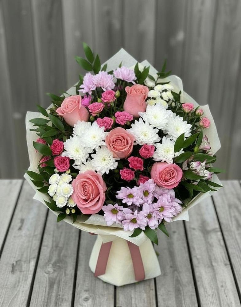Букет цветов из: Альстромерии, Гвоздики, Розы и Хризантемы в Засосне