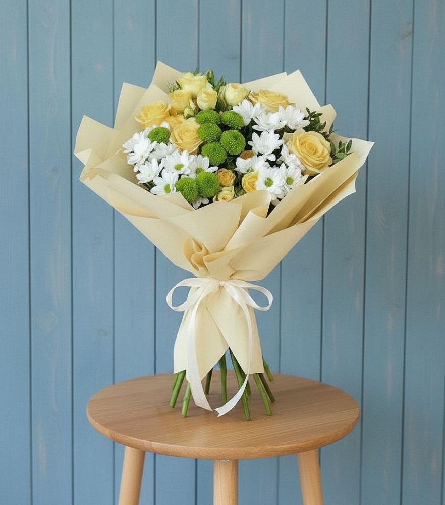 Букет цветов из: Хризантемы и Розы в Засосне