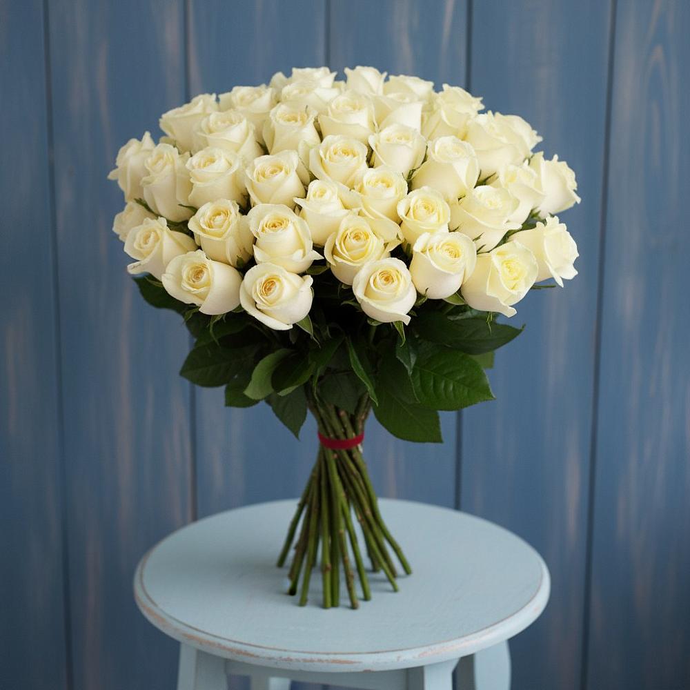 Букет 51 Белая роза Эдлесс Лав в Засосне