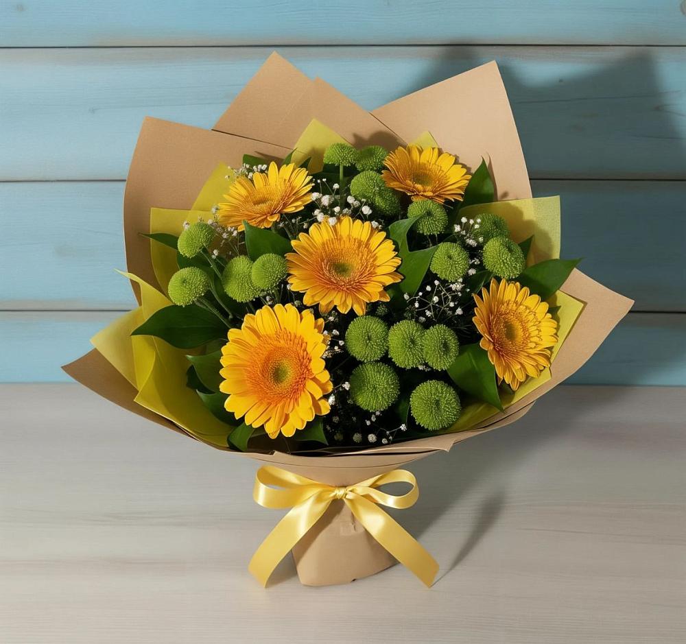 Букет цветов из: Герберы и Хризантемы в Засосне