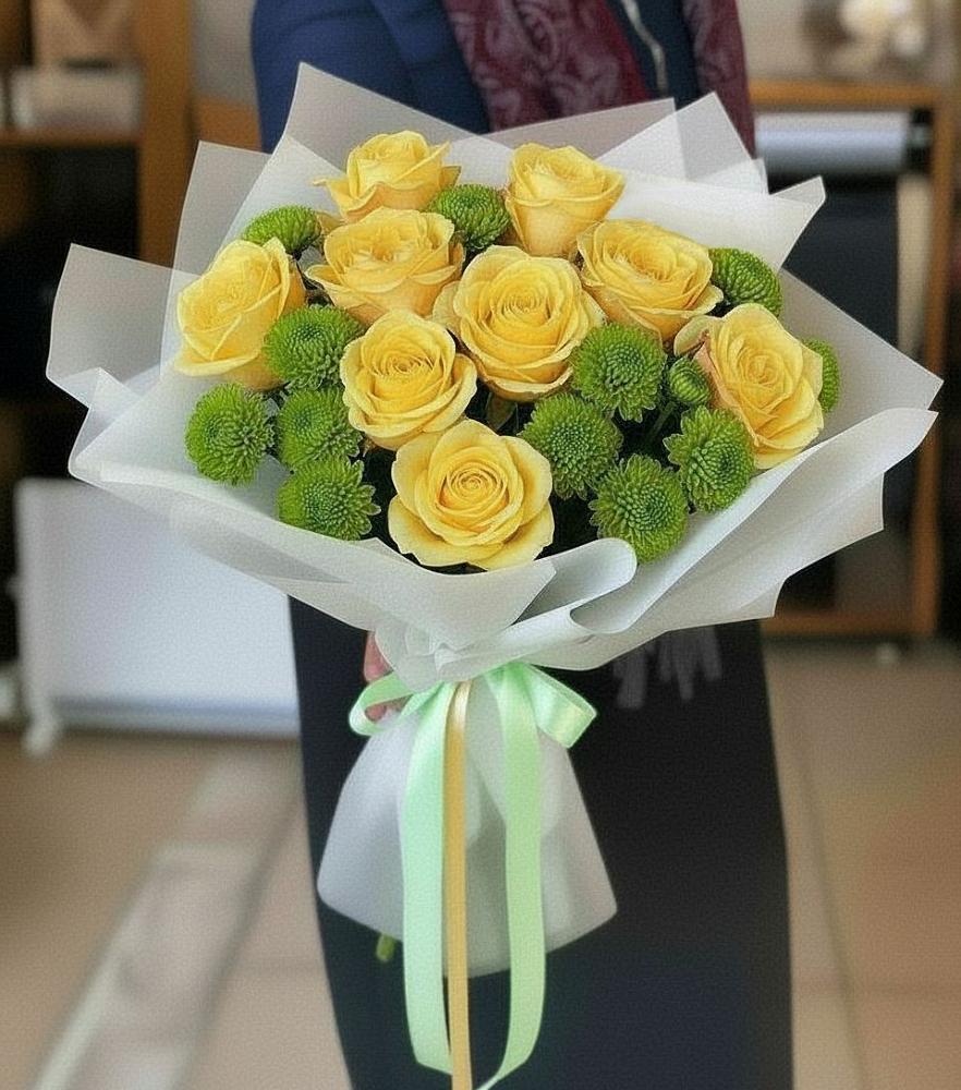 Букет цветов из: Хризантемы и Розы в Засосне