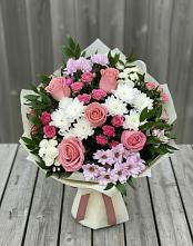 Букет цветов из:  Альстромерии, Гвоздики, Розы и Хризантемы в Засосне
