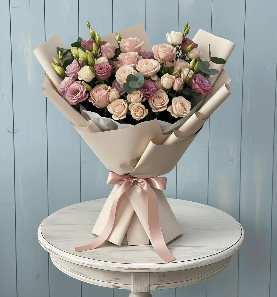 Букет цветов из: Розы и Лизиантусы в Засосне