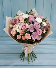 Букет цветов из:  Хризантемы, Розы и Альстромерии в Засосне