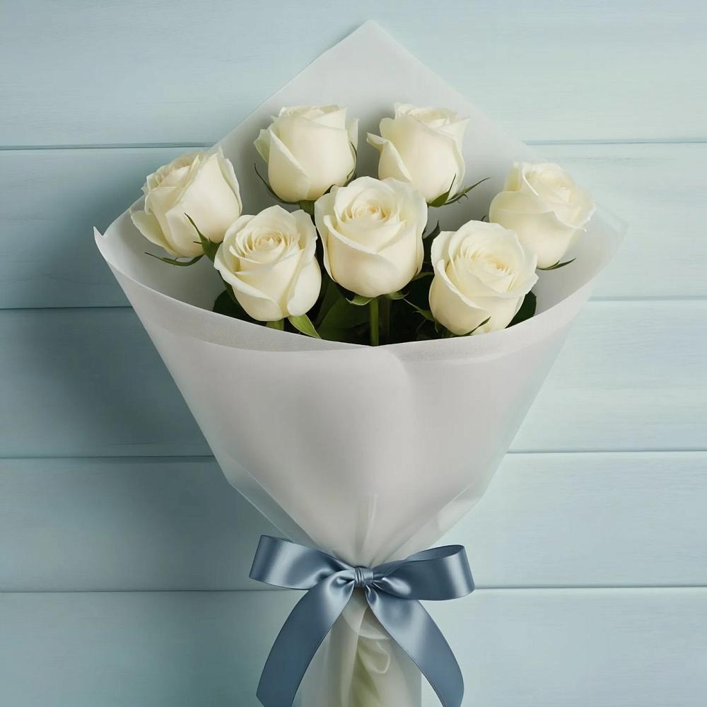 Букет 7 Белых роз Эдлесс Лав в Засосне